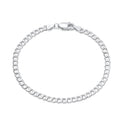 Classic Vermeil 18K Gold Plated 3mm Flat Curb Chain Bracelet 925 Sterling Silver Rhodium Plated Bracelet for Women and Men