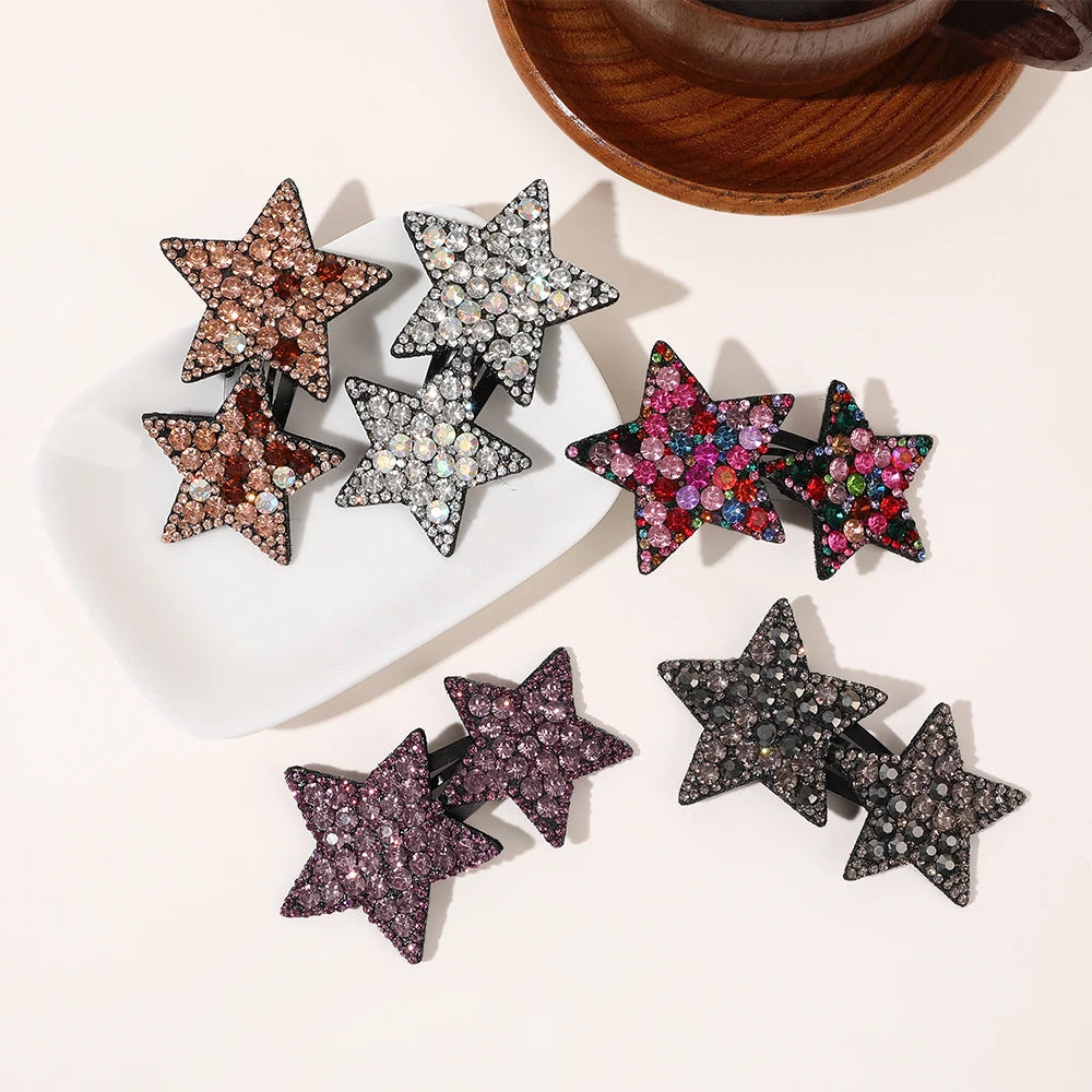 2023 Bling Star Shaped Hair Comb Clips BB Hairgrip Metal Hair Pin with Rhinestones for Girls and Women