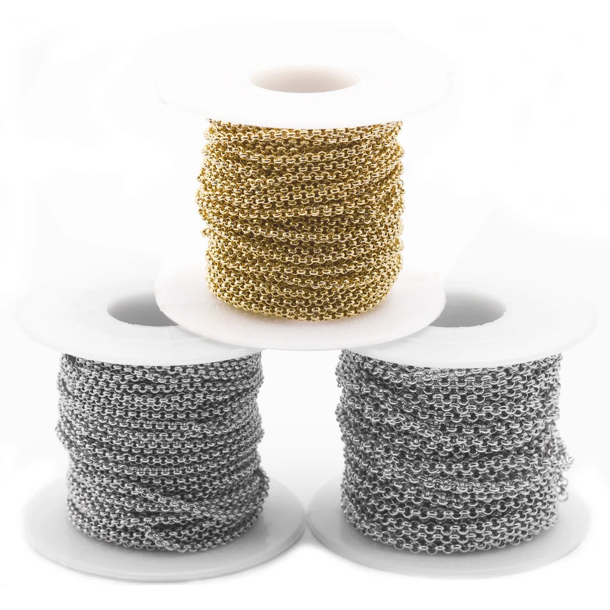 Factory Wholesale Round Chains by Meter 2mm 2.5mm 3.2mm 4mm 5mm Necklace Stainless Steel Rolo Chain Roll for Jewelry Making