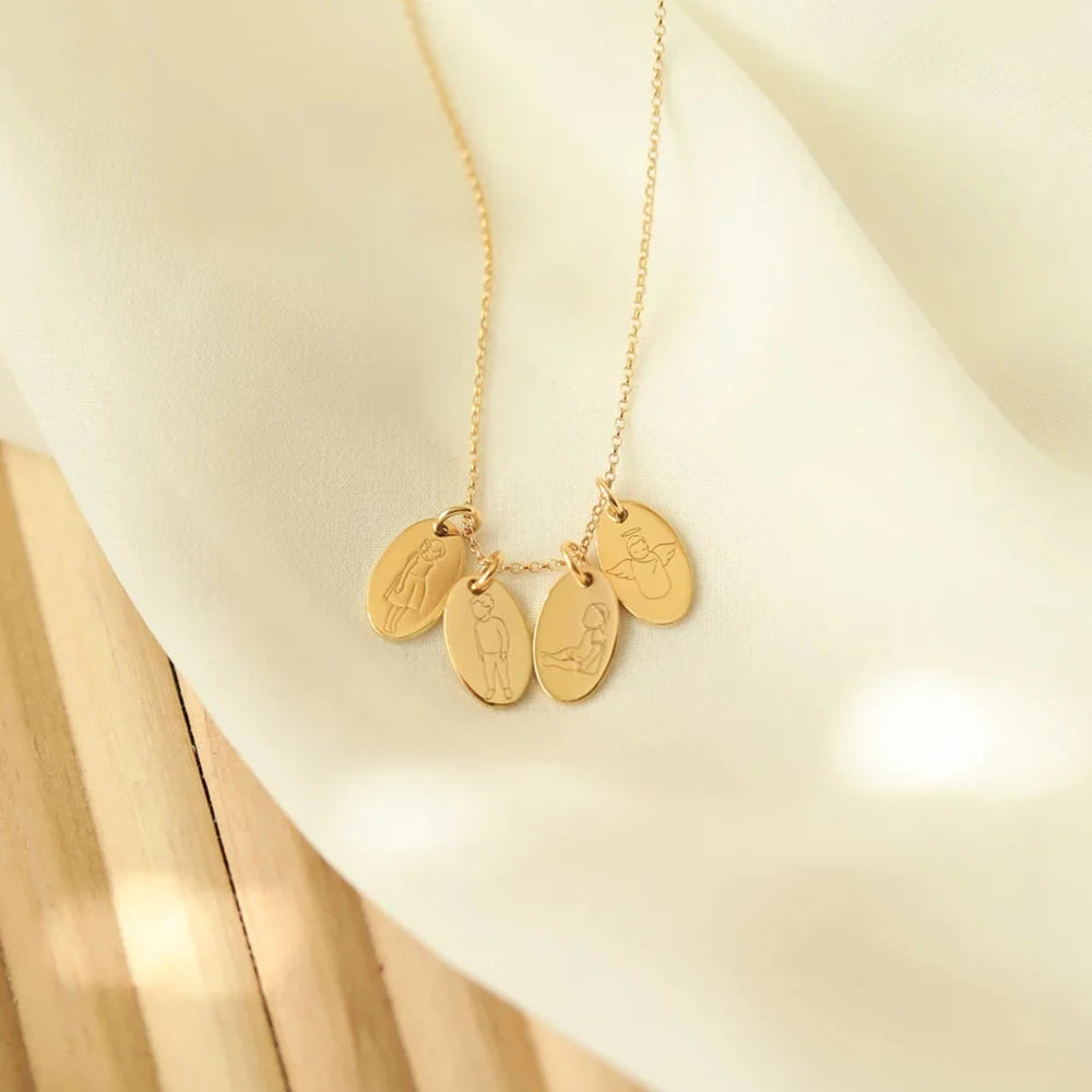 Tarnish Free PVD 18k Gold Plated Stainless Steel Oval Pendant Necklace Custom Engraved Women Girl Children Boy Portrait Necklace