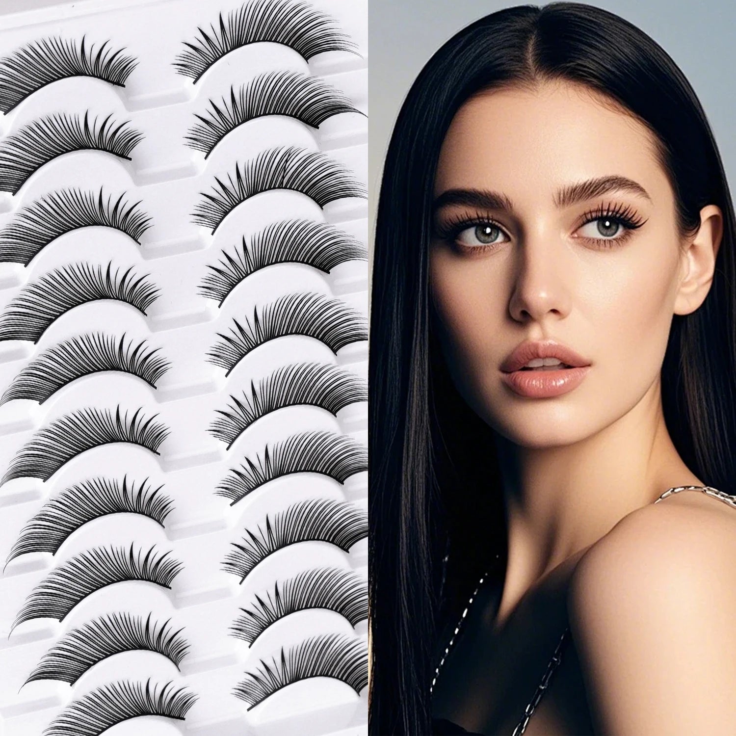 ZYM-DBP-01 Curled Synthetic Natural Eyelashes Eco-Friendly Vegan Domestic Chemical Fiber Full Strip Eyelashes