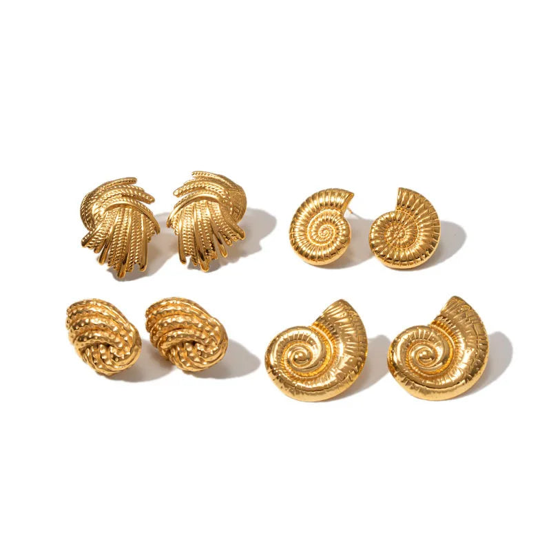 Spiral Statement Earring Vintage 18K Gold Plated Jewelry Stainless Steel Stud Earrings for Women