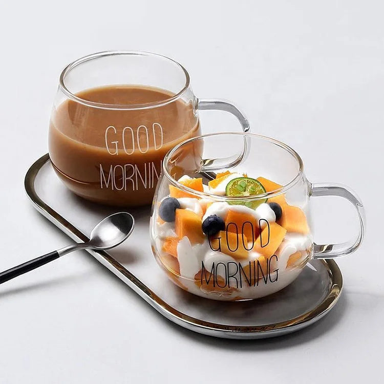 Clear Borosilicate Cereal Milk Cup Reusable Floral Tea Cups Glass Coffee Mug