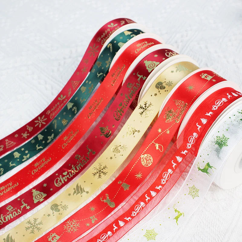 Factory Wholesale OEM Christmas Gift Ribbon 100% Polyester High Tenacity Custom Sizes Printed Satin Grosgrain Ribbon Roll