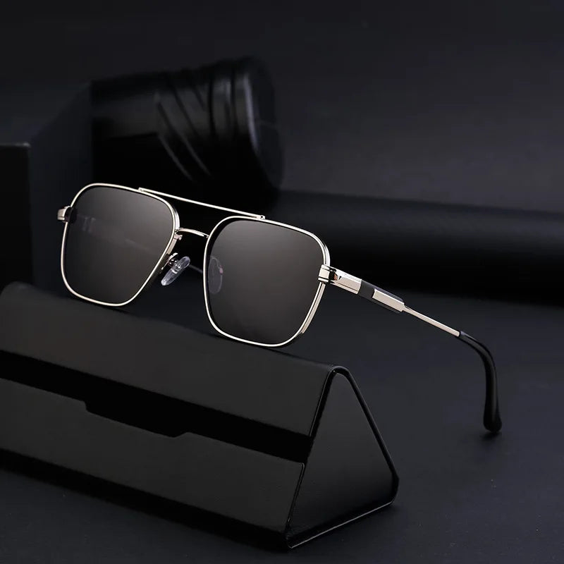 2024 Custom Logo Square Metal Double Beam UV400 Sunglasses Retro Vintage Designer Style Sun Glasses Men Black Gold Silver