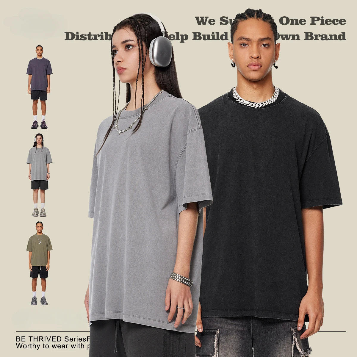 Men's Spring Summer 270G Cotton Wash T-shirt Retro Youth Loose T-shirt Drop Shoulder Oversized Loose High Street Custom t Shirt