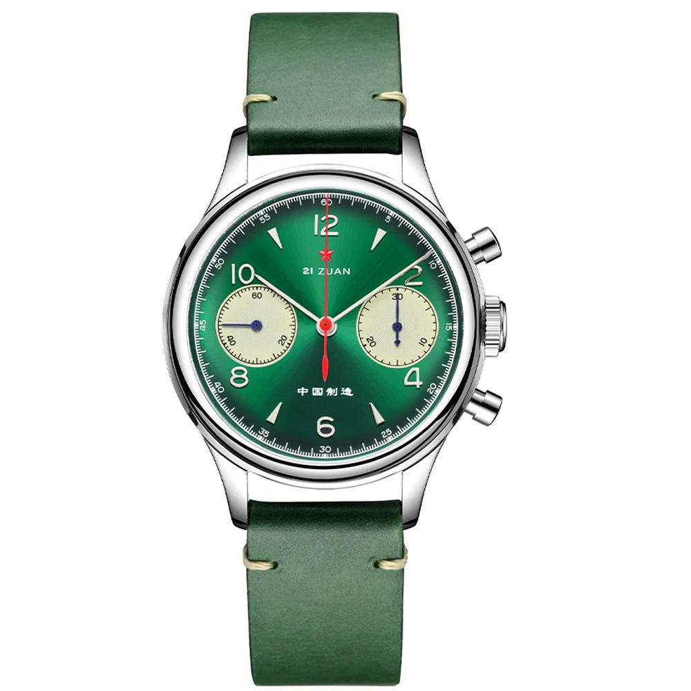 RED STAR 1963 Men's Luxury 38mm Mechanical Wristwatch Original ST1901 Movement Gooseneck Sapphire Leather Band Men's Chronograph