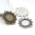 18mm Inner Size Antique Bronze Silver Plated Flower Connection Style Cabochon Base Cameo Setting Charms Pendant MegaBDM