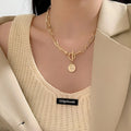 18K Gold Queen Pendant Necklace Medallion Paperclip Chain Choker Layering Jewelry for Women Girls