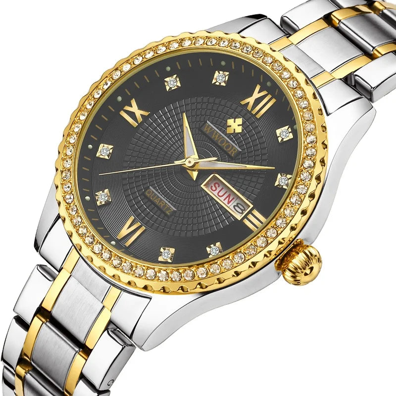 WWOOR Watch Men 8856 New Fashion Diamond Quartz Stainless Steel Mens Watches Gifts Simple Waterproof Wrist Montre Homme