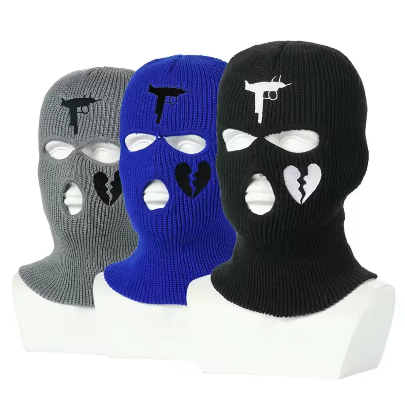 Embroidery Logo 3 Hole Cycling Mask Knitted Balaclava Outdoor Sports Full Face Mask Cover