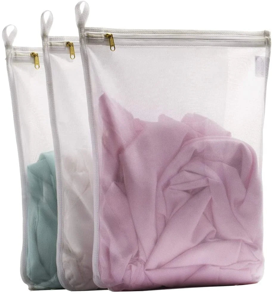 Set of 3 Durable Polyester Fine Mesh Laundry Bags with Hanger Loops and YKK Zipper Upgradeable Delicate Travel and Wash Bag