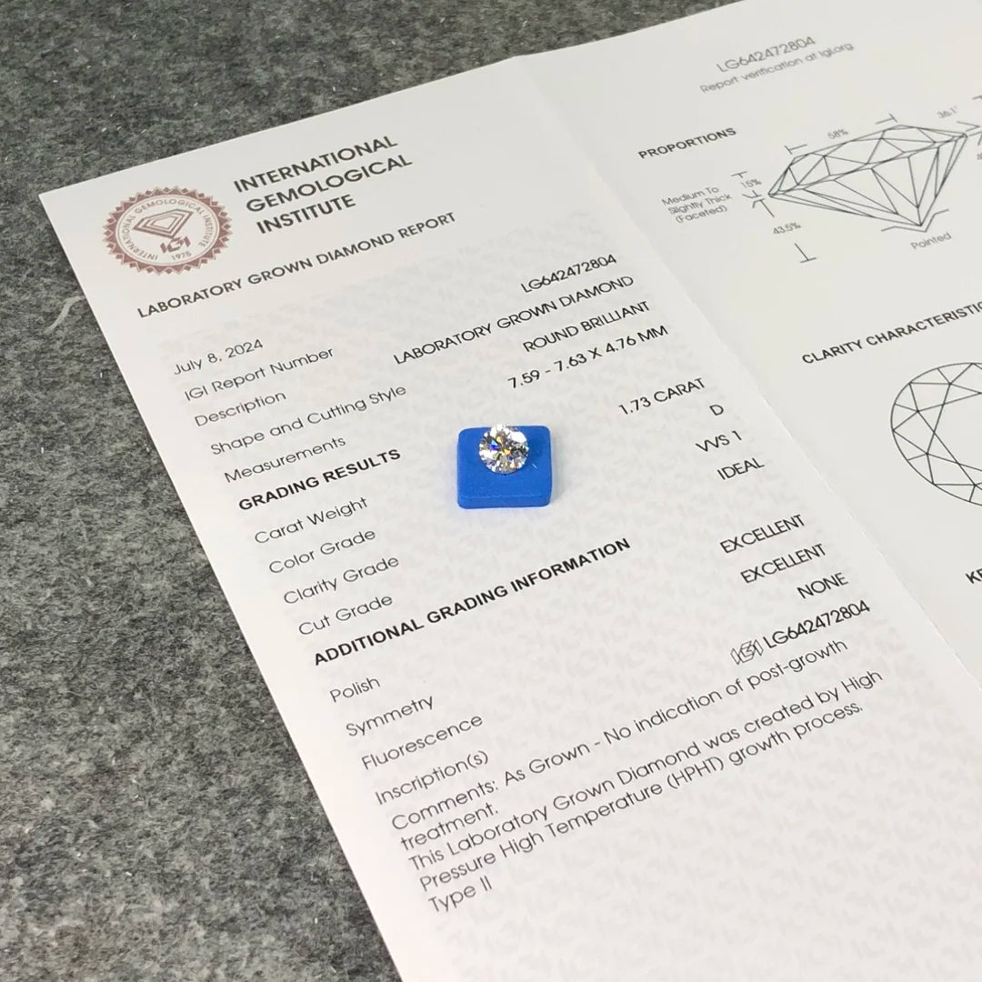 IGI  Certified 1.73ct  D VVS1 Wholesale Lab Created Diamond CVD Lab Grown Diamond