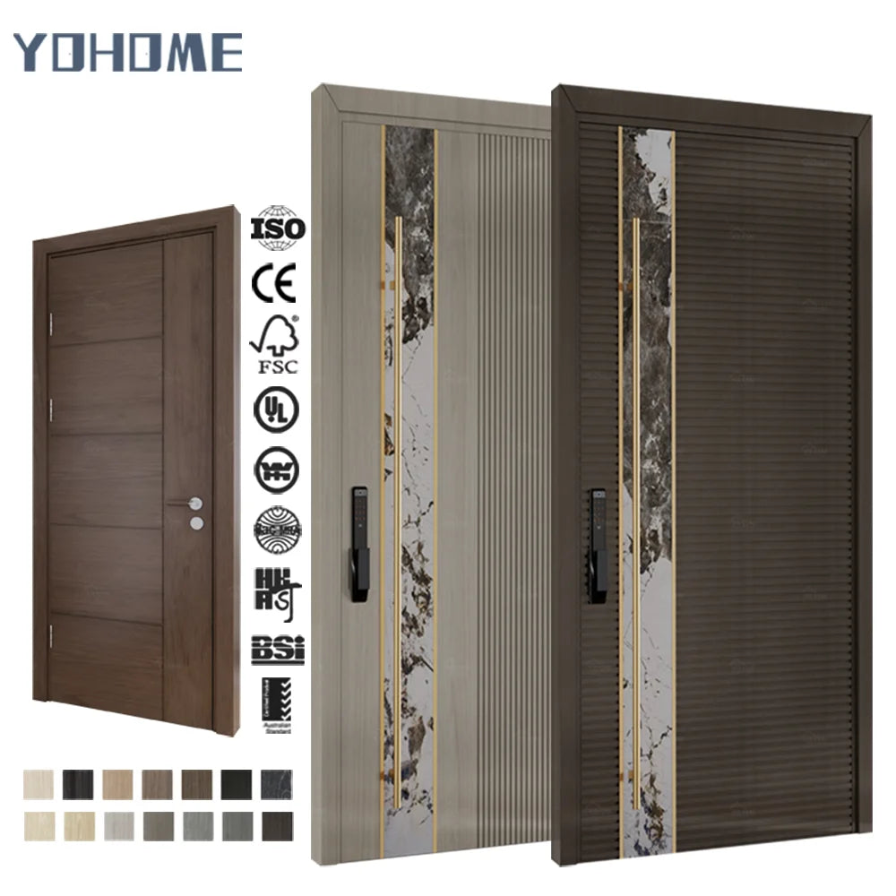 American Style Contemporary Solid Core Entry Main Entrance Wooden Doors Front Doors for Houses Modern Exterior Main Pivot Door