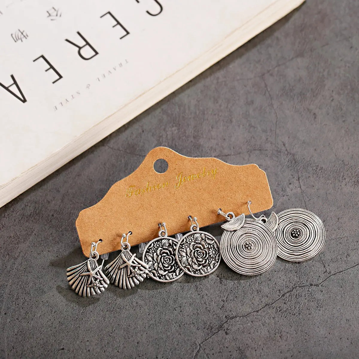 Vintage Rhodium Plated Drop Earrings Set Rose Flower Pattern Turquoise Zinc Alloy Eco-Friendly Women's