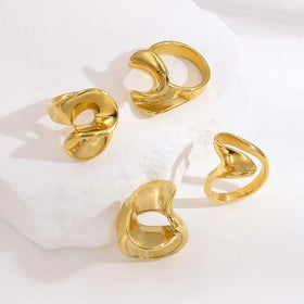 Fashion Unisex Europe and American Irregular Ring Simple Geometric 18K Gold Plated Stainless Steel Wave Ring Big Twist Knot Ring