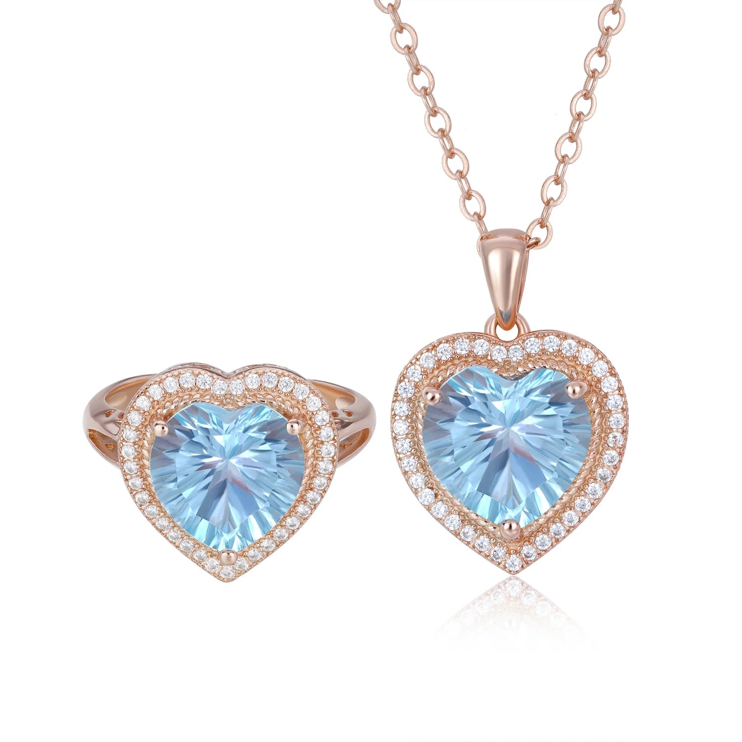 YBO Real 925 Silver Trendy Engagement Wedding Jewelry Set Rose Gold Plated Heart Pendant Necklaces Natural Topaz Adjustable