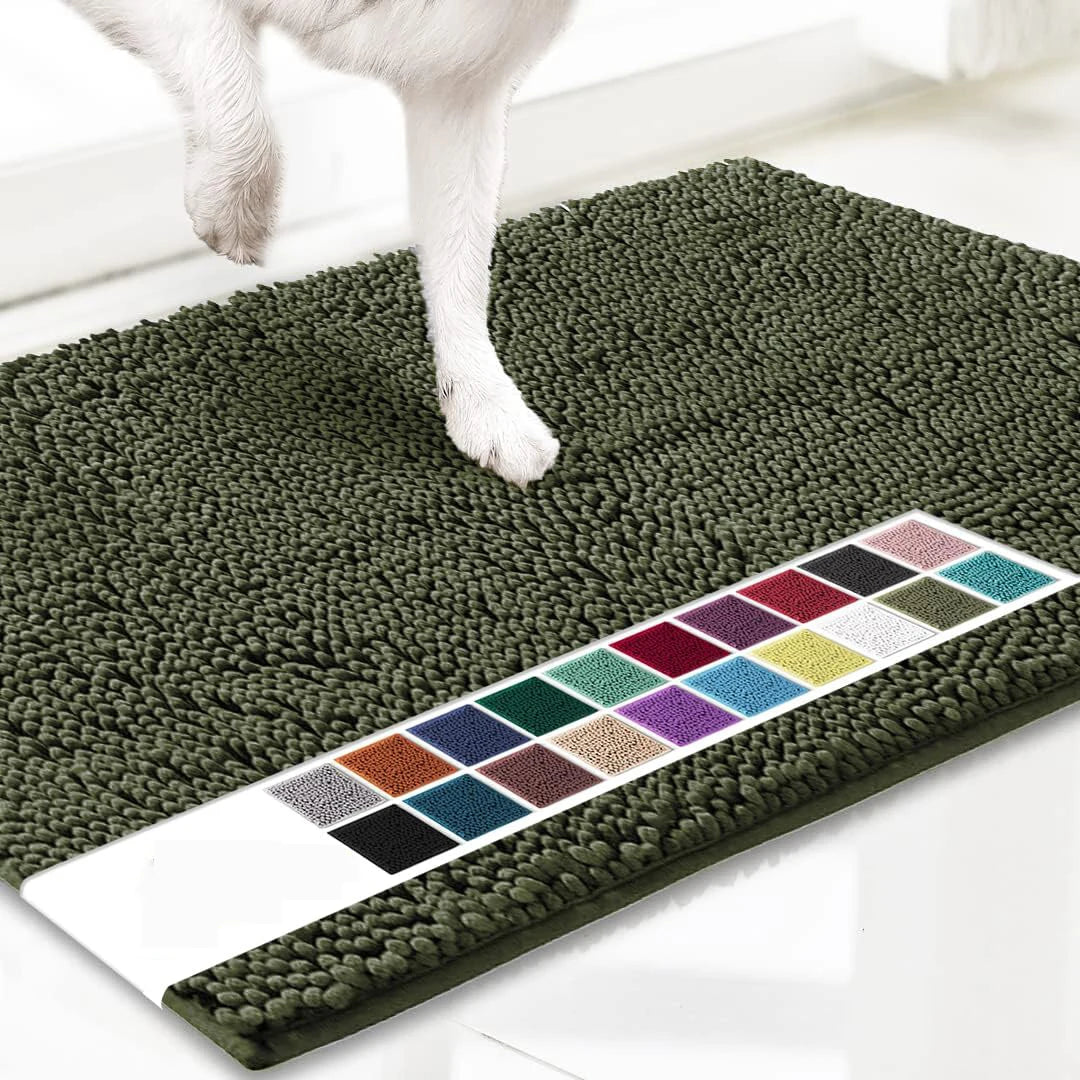 Quick Dry Chenille Mud Mat Absorbent Non-Slip Washable Doormat Absorbs Moisture and Dirt Pet Mats Dog Door Mat for Muddy Paw
