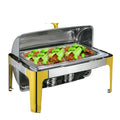 HADI 9 Liter Luxury Chafing Dish Gold Plated Stainless Steel Commercial Food Warmer Polishing Chef Dish Gold Leg Restaurant