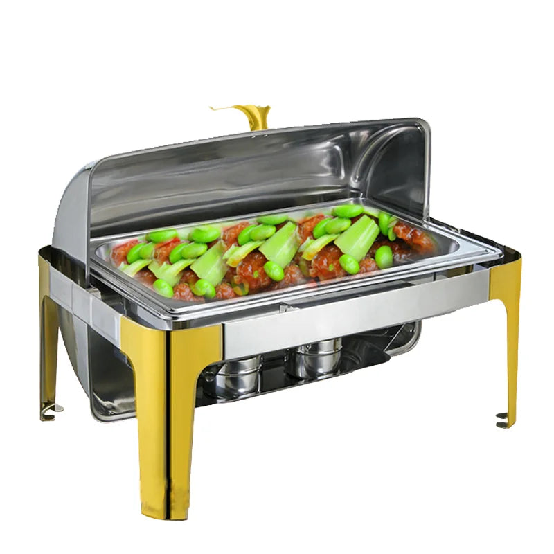 HADI 9 Liter Luxury Chafing Dish Gold Plated Stainless Steel Commercial Food Warmer Polishing Chef Dish Gold Leg Restaurant