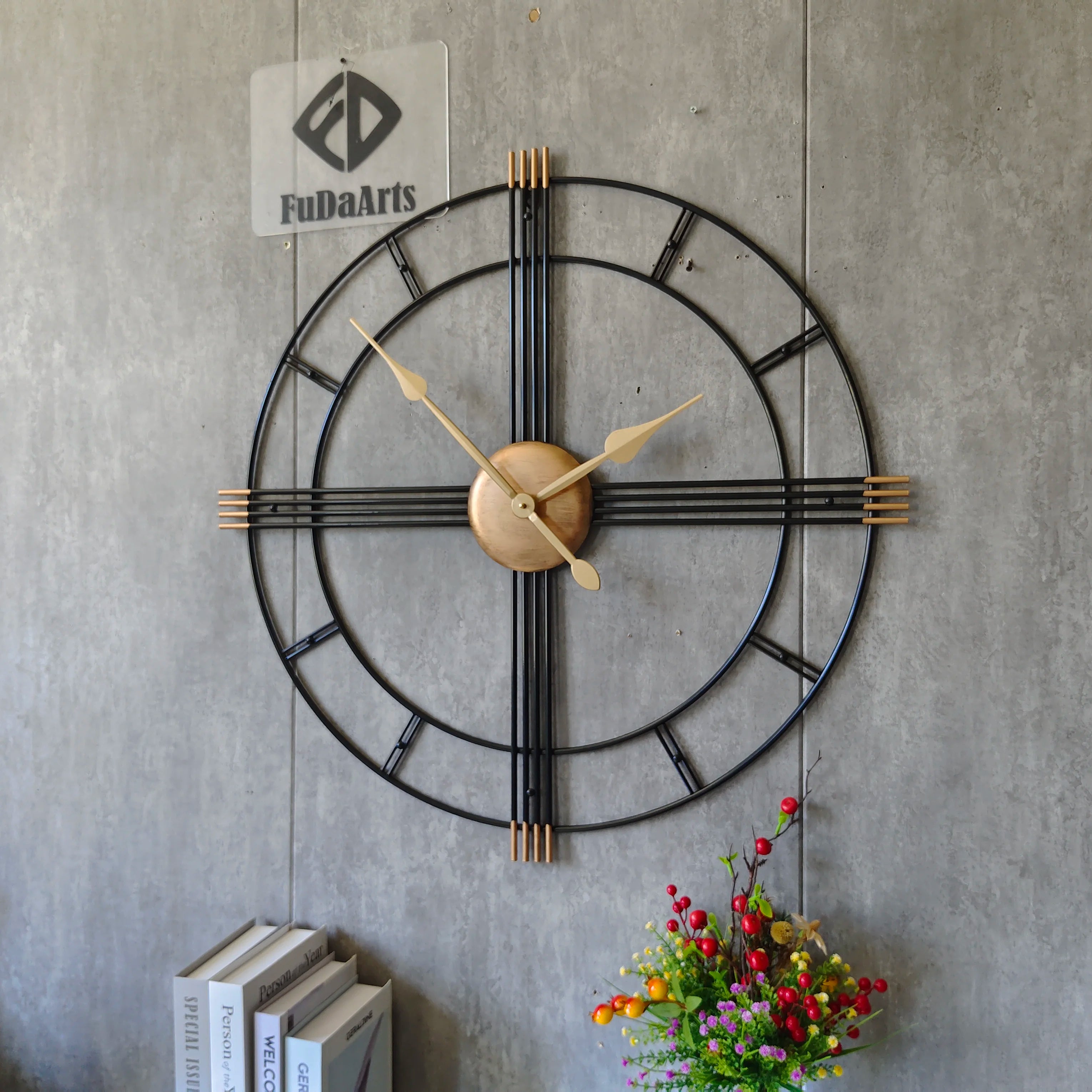 90cm Indoor Great Metal Silent Decorative Quartz Metal Wall Clocks Big Modern Large Gold Round Iron Watch Dropshipping DDP