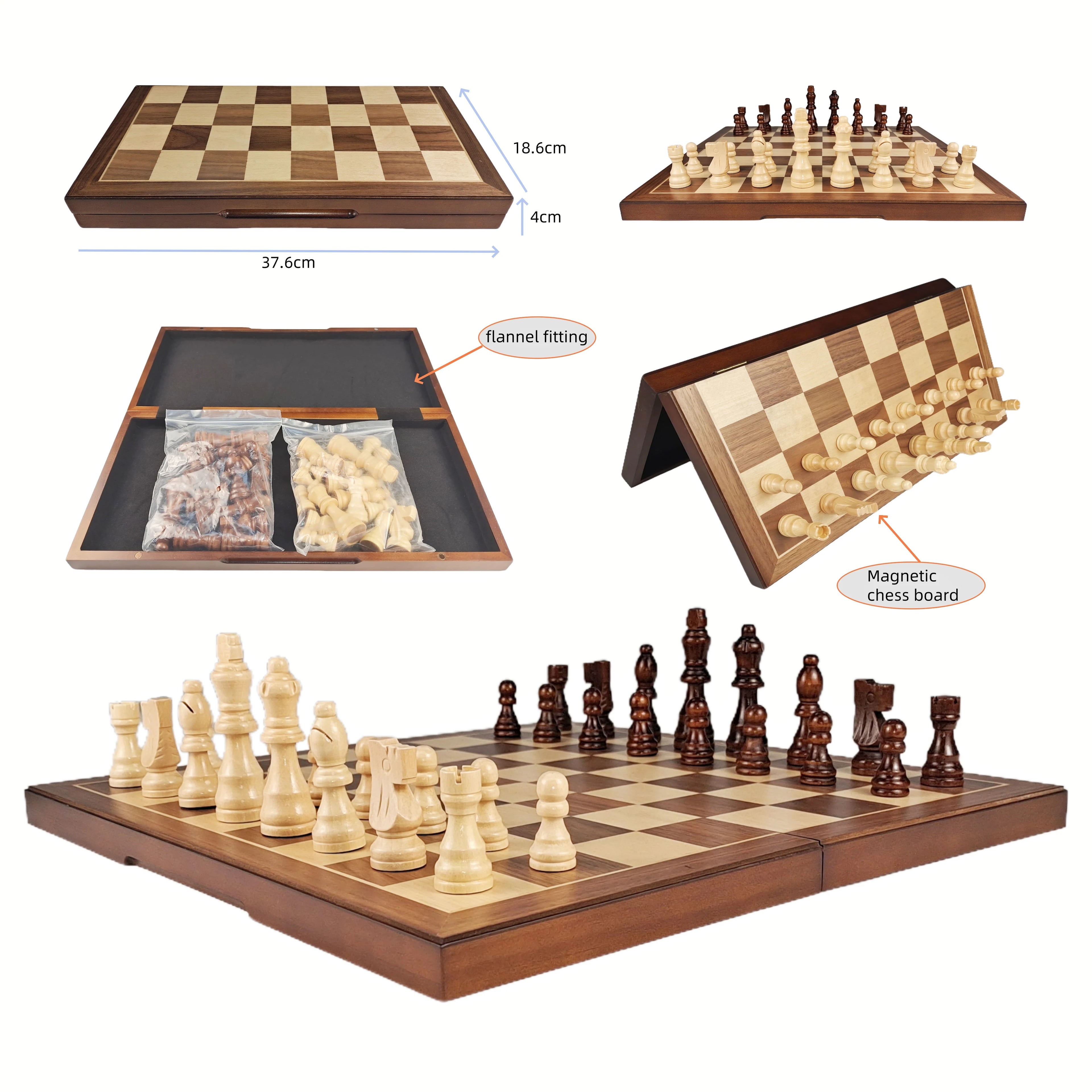 Portable Folding Magnetic Wooden Chess Set High Quality Eco-Friendly Luxury Children's Educational Toy