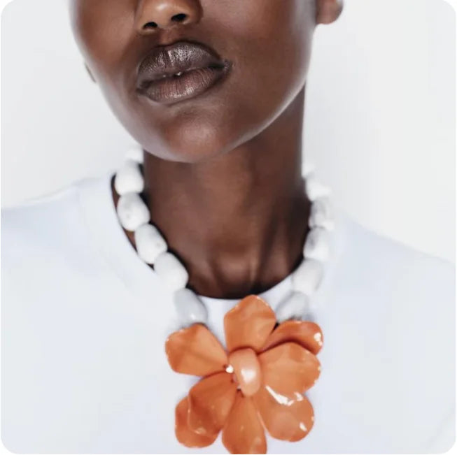 Unique ZA Large Round Beads Chains Resin Flower Pendant Necklaces for Women Handmade Acrylic Beaded Chokers Necklace Jewelry