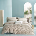 ODM/OEM Beige Embroidery Quilt Cover Summer 100% Lyocell Fiber Bed Sheet Solid Color Bedding Set