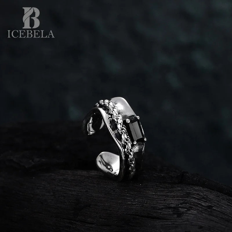 ICEBELA Wholesale Simple Fashion 925 Sterling Silver Black Zircon Ear Clip Female Vintage Chain Winding Earrings