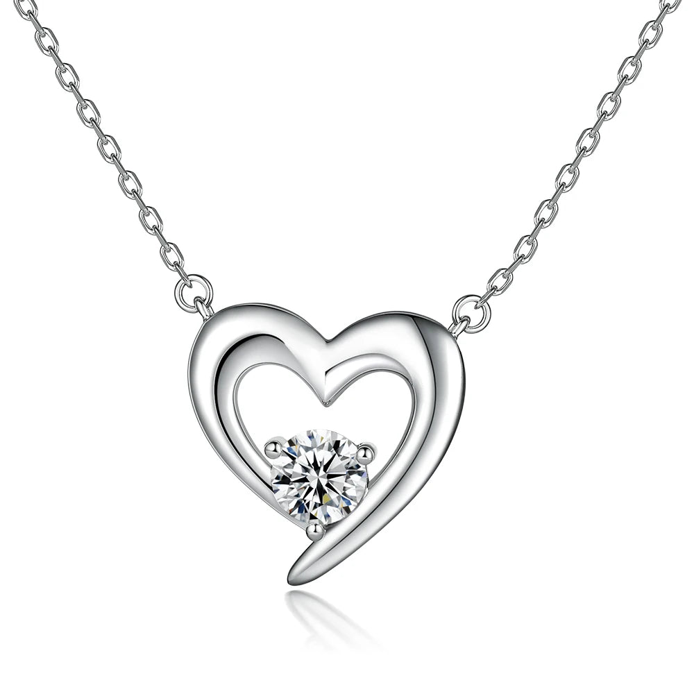 Custom Heart Pendant Hollow Out Design Original Rhodium Plating Pure Silver Necklaces for Women
