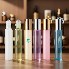 WOGU Printing Logo 6colors Pearl Cosmetic Essential Oil Roll on Container 10ml Pearl Portable Thin Glass Roller Perfume Bottle