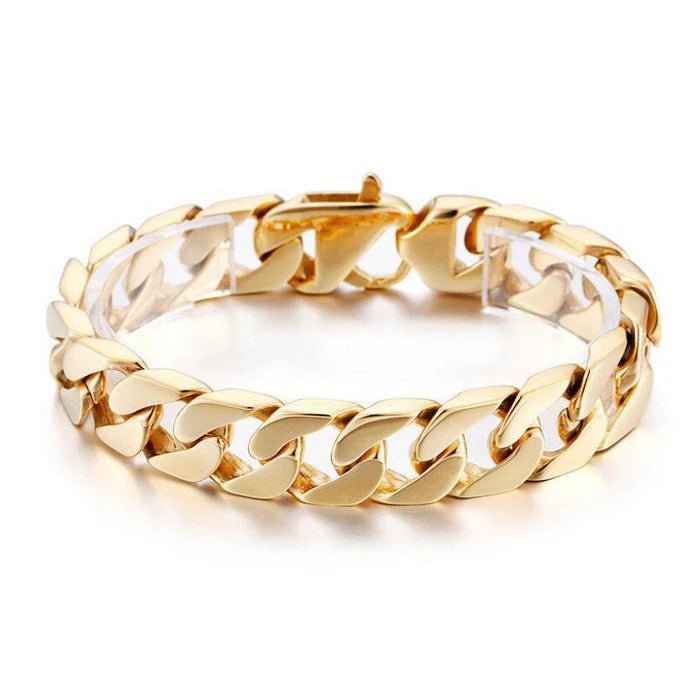 Fashion Men's Gold Plated Titanium Steel Lobster Clasp Punk Chain Bracelet Hand Jewellery Personalised Stainless Steel Bracelet