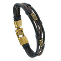 Vintage Real Leather Men's Woven Cord Bracelet with Alloy Buckle Rhodium Plated Fashion Wrap Style