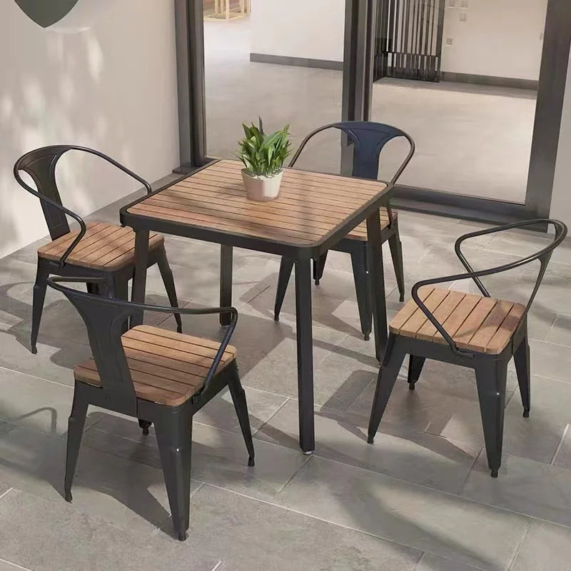 Fashion Design Outdoor Furniture Metal Frame Plastic Wood Outdoor Garden Patio Set
