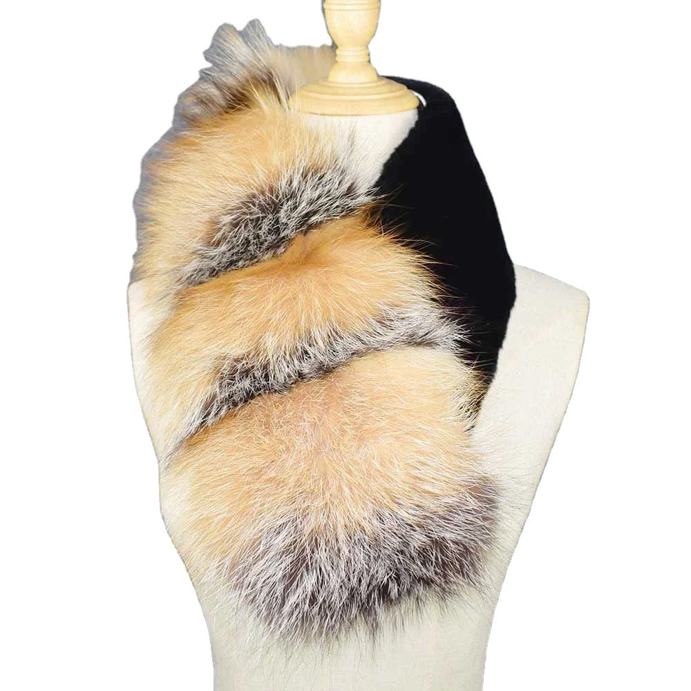 MWFur Neck Warmer Short Fur Scarves for Women Girl Fashion Winter Fox Fur Scarf with Rex Hair Women Scarf