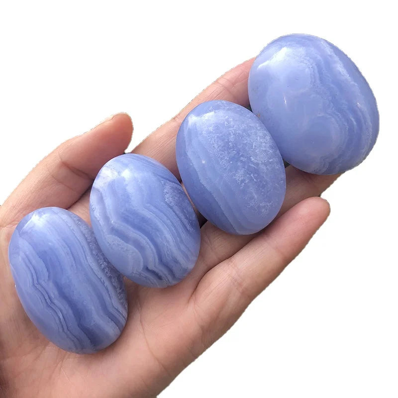 4 cm to 7 cm Customize Natural Gemstone Large Tumbled Hand Carved Blue Lace Healing Palm Stone