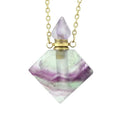 Hongzhuo Fashion square Shape Natural Fluorite Gemstone Perfume Bottle Pendant Purple Healing Crystal Pendant Jewelry