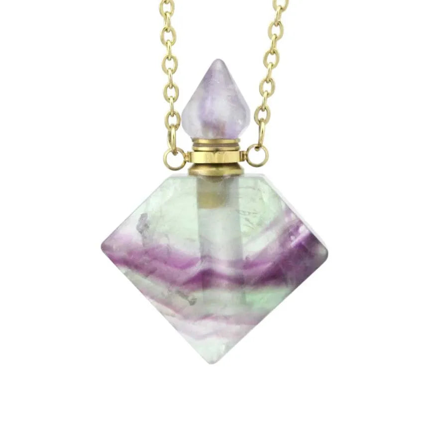 Hongzhuo Fashion square Shape Natural Fluorite Gemstone Perfume Bottle Pendant Purple Healing Crystal Pendant Jewelry