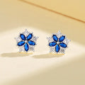 Minimalist Custom Fashion Jewelry Blue Flower Style Cubic Zircon Sterling Silver Huggie Earrings