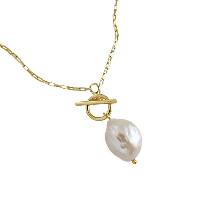 Jewelry Baroque Women Gold Plated Necklaces Silver 925 Real Natural Pearl Necklace
