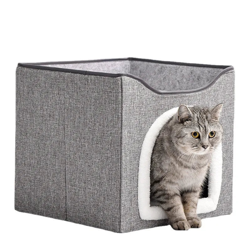 Large Cat Cave for Pet Cat House Fluffy Hanging and Scratch Pad Foldable Cat Bed for Indoor