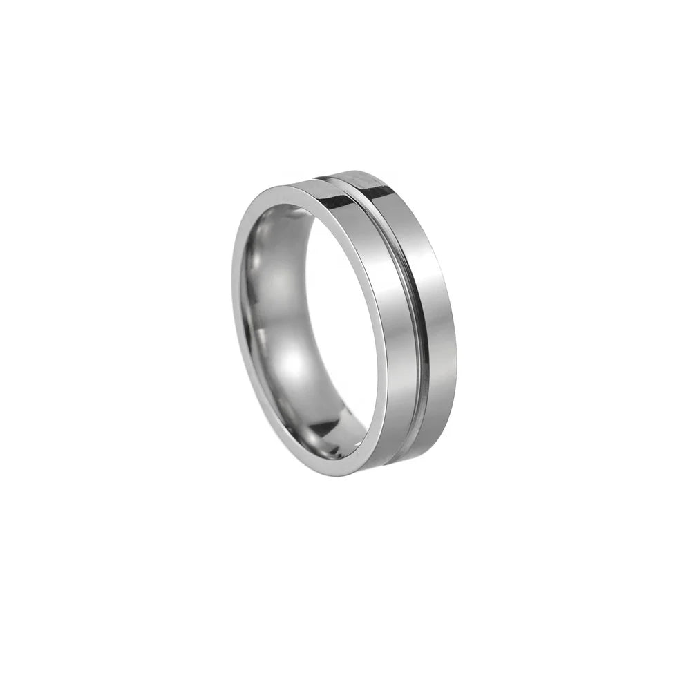 New Designed 6 MM Wide Middle Grooved Men's Stainless Steel Ring Hip Pop Punk Ring