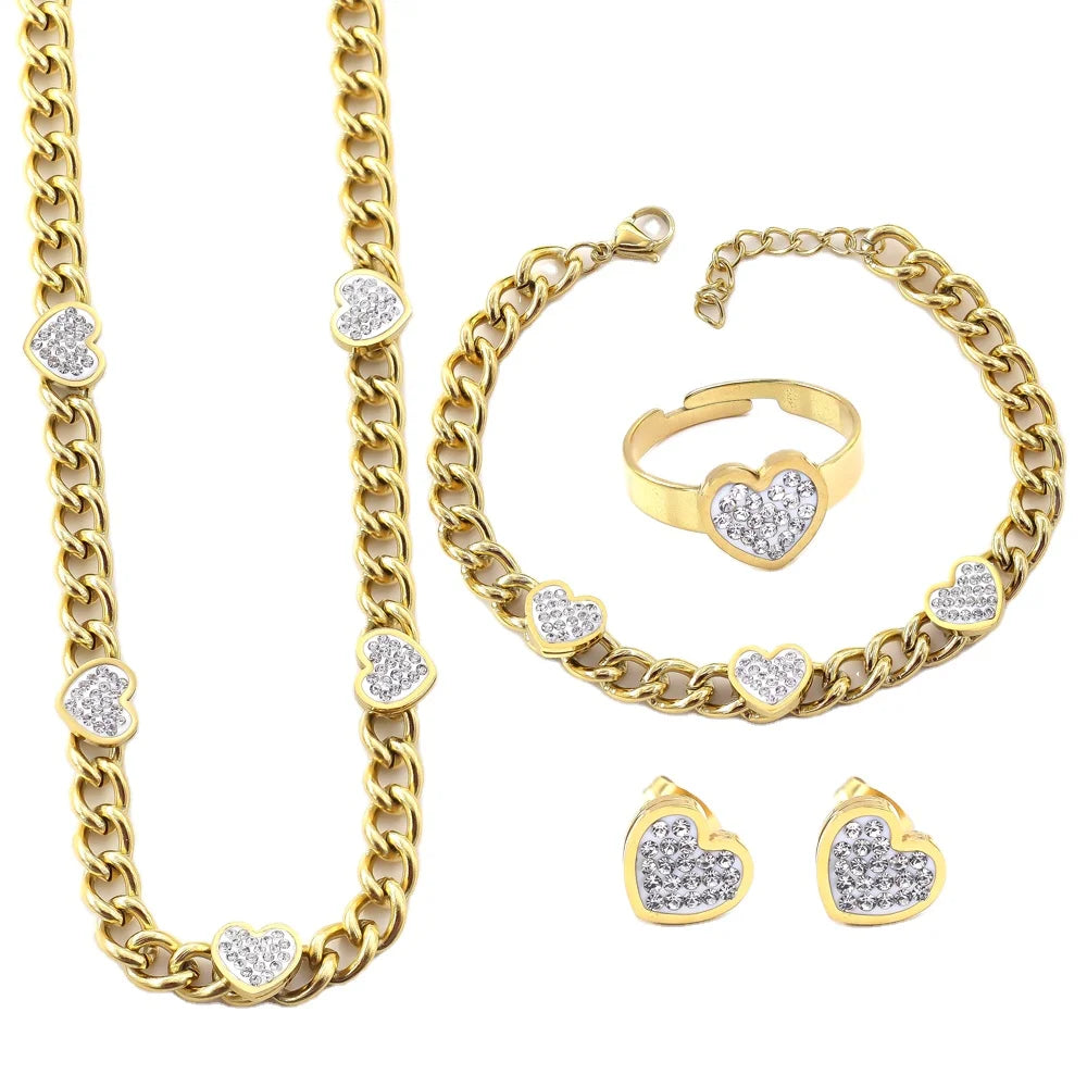 Fashion Jewelry Micron Pave Cz Diamond Heart Style Stainless Steel Jewelry Set for Women