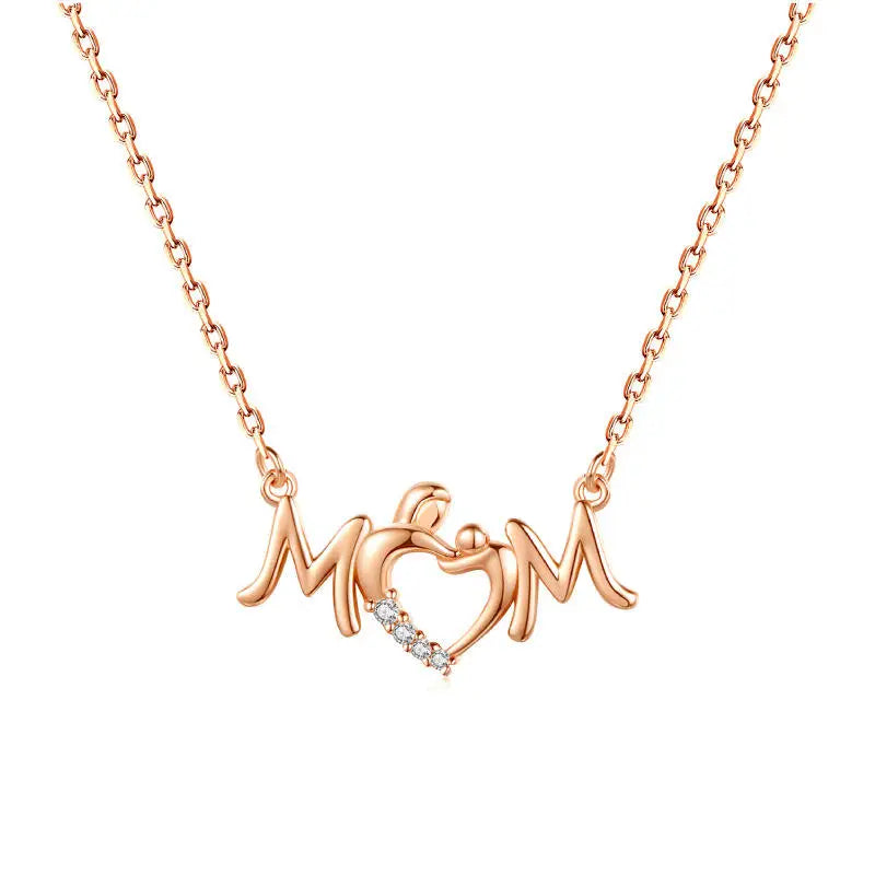 925 Silver Sterling Mom Diamond Heart Mom Women Gift Necklace for Girlfriend Jewelry Pendant for Women