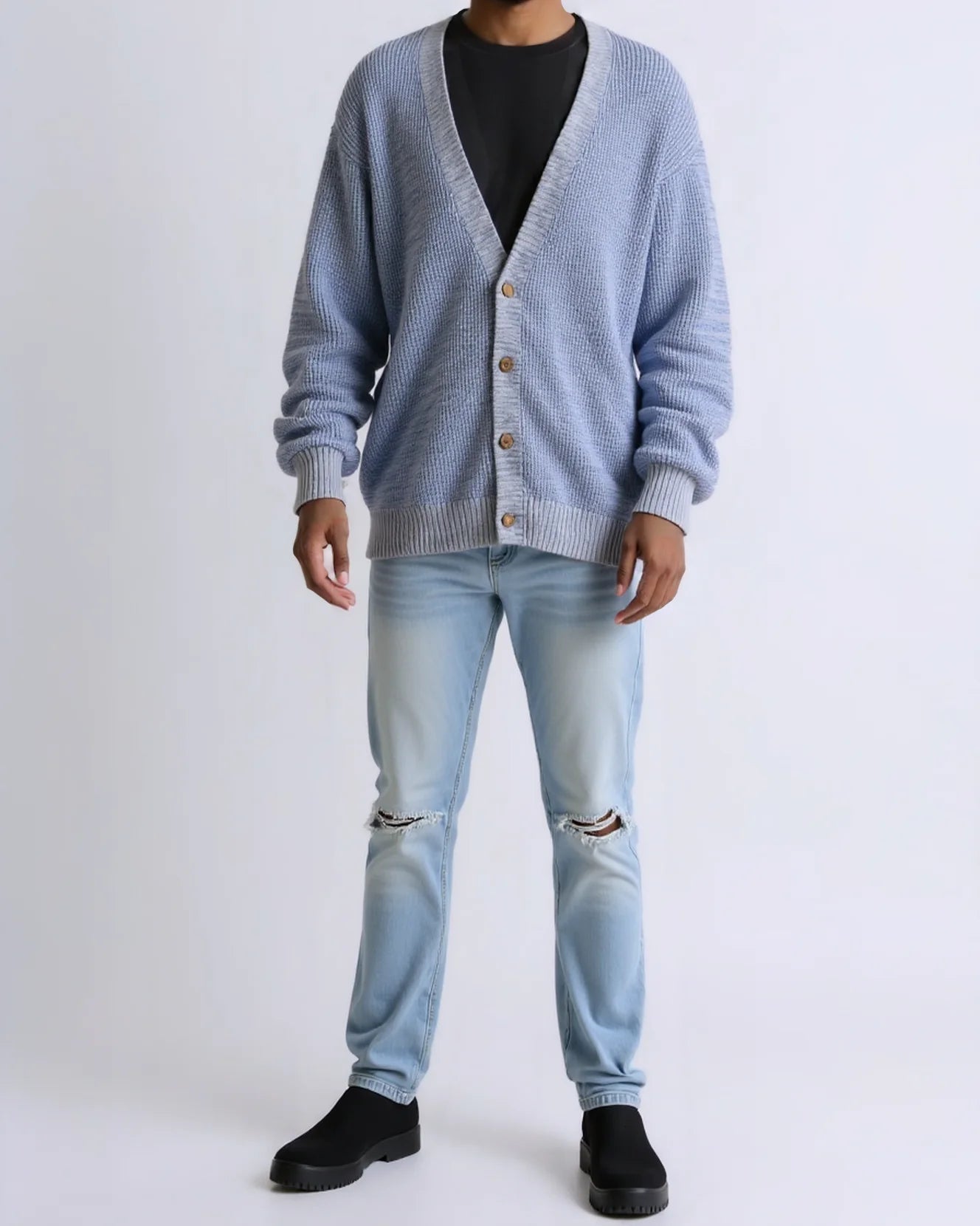 New Items Men's Solid Winter ODM&OEM Supply Cotton V-Neck Knitted Cardigan Sweater