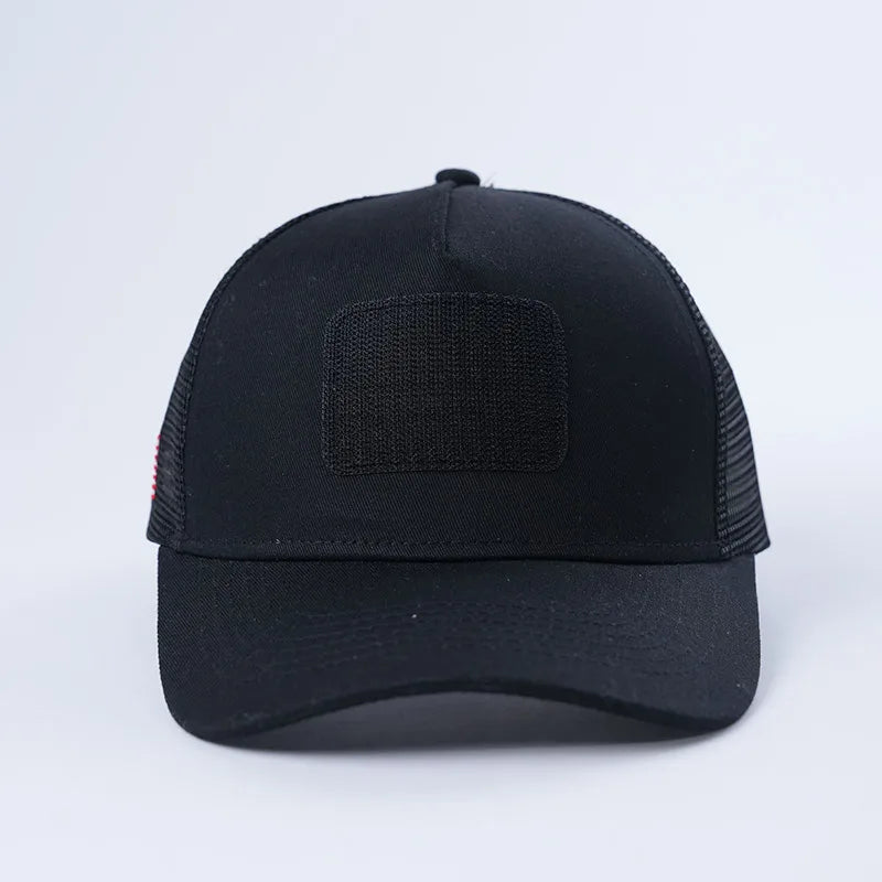 Oem Manufacturer Low Moq Cotton Trucker Hat 5 Panel Custom Curved Brim Velcro Patch Trucker Cap Men Mesh Baseball Cap