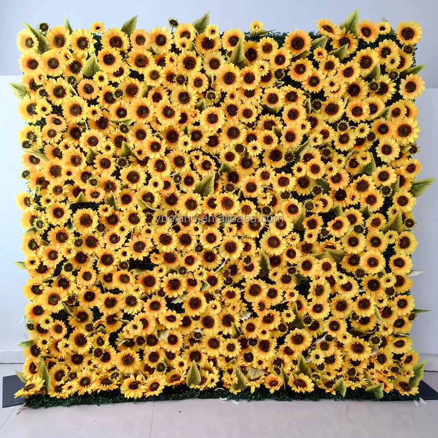 E-94 Floral Backdrop Panel 3D Roll up Fabric Artificial Silk Hydrangea Yellow Sunflower Sun Flower Wallfor Wedding Decor Shop