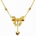 Hot Sale 18K Gold Plated Bow Tie Choker Necklace Dainty Stainless Steel Bow Knot Heart Tassel Necklace Jewelry