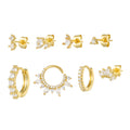 8Pcs Elegant 3A Zircon Huggie Hoop Earrings 18K Gold Plated and S925 Silver Professional Jewelry Set