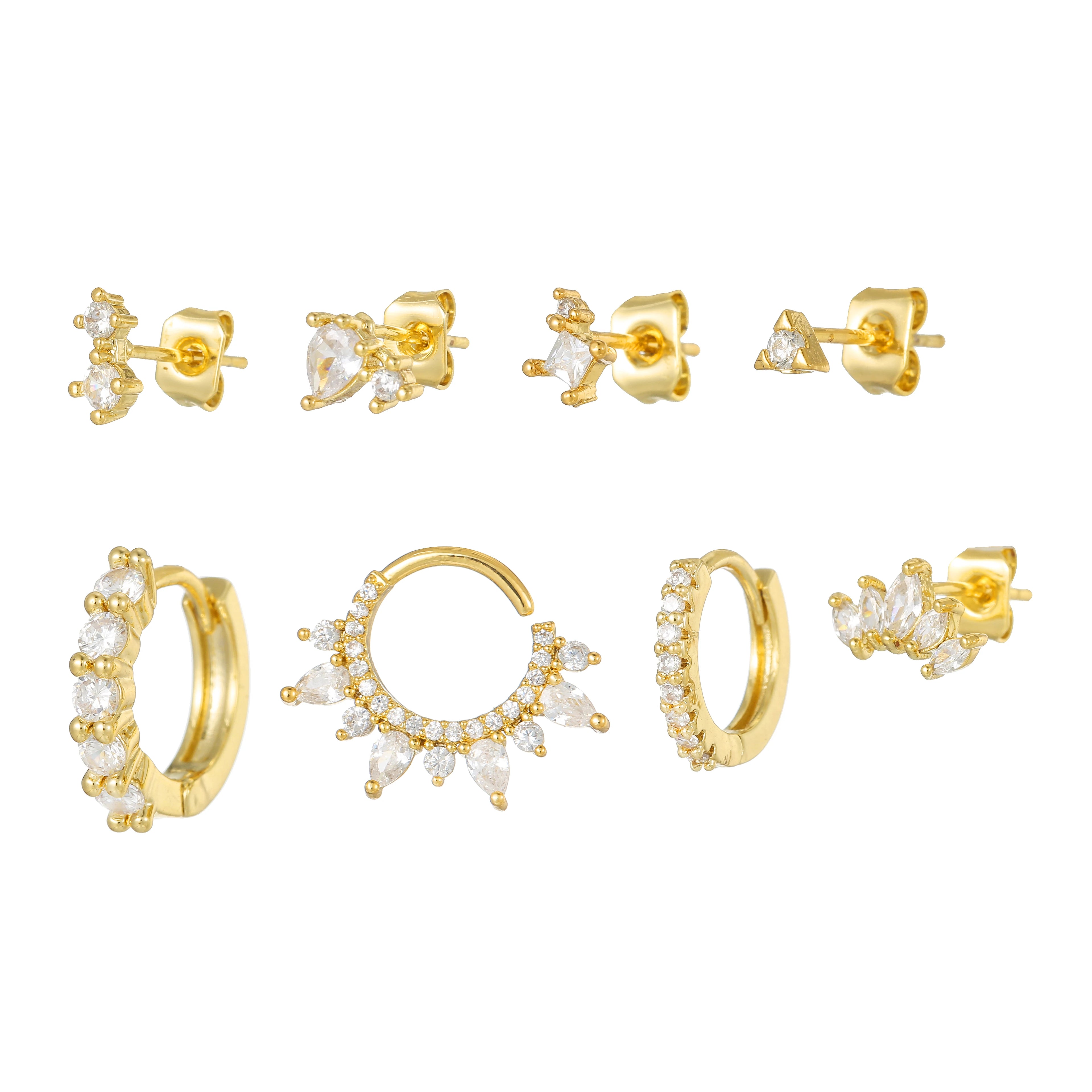 8Pcs Elegant 3A Zircon Huggie Hoop Earrings 18K Gold Plated and S925 Silver Professional Jewelry Set